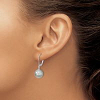 Majestik Sterling Silver Rhodium-plated 10-11mm Grey Imitation Shell Pearl Leverback Dangle Earring view 3