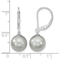 Majestik Sterling Silver Rhodium-plated 10-11mm Grey Imitation Shell Pearl Leverback Dangle Earring view 4