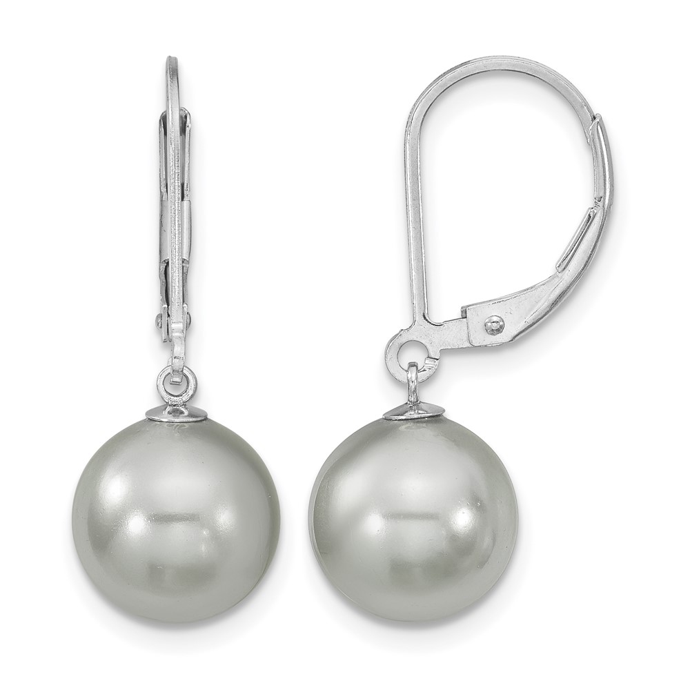Majestik Sterling Silver Rhodium-plated 10-11mm Grey Imitation Shell Pearl Leverback Dangle Earring