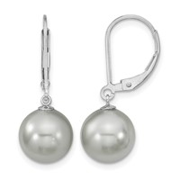 Majestik Sterling Silver Rhodium-plated 10-11mm Grey Imitation Shell Pearl Leverback Dangle Earring view 1