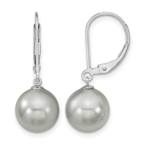 Majestik Sterling Silver Rhodium-plated 10-11mm Grey Imitation Shell Pearl Leverback Dangle Earring