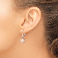 Majestik Sterling Silver Rhodium-plated 10-11mm Pink Imitation Shell Pearl Leverback Dangle Earring view 3
