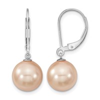 Majestik Sterling Silver Rhodium-plated 10-11mm Pink Imitation Shell Pearl Leverback Dangle Earring view 1