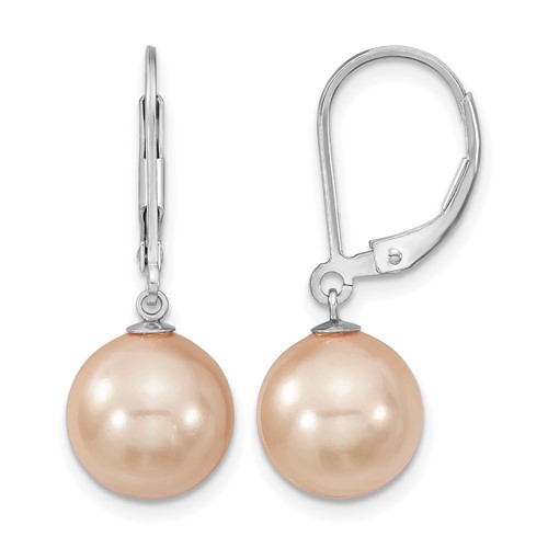 Majestik Sterling Silver Rhodium-plated 10-11mm Pink Imitation Shell Pearl Leverback Dangle Earring