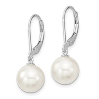 Majestik Sterling Silver Rhodium-plated 10-11mm White Imitation Shell Pearl Leverback Dangle Earring view 2