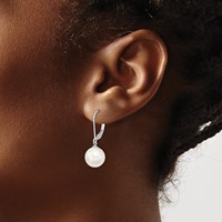 Majestik Sterling Silver Rhodium-plated 10-11mm White Imitation Shell Pearl Leverback Dangle Earring view 3