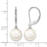 Majestik Sterling Silver Rhodium-plated 10-11mm White Imitation Shell Pearl Leverback Dangle Earring view 4
