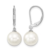 Majestik Sterling Silver Rhodium-plated 10-11mm White Imitation Shell Pearl Leverback Dangle Earring view 1