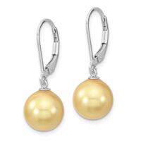 Majestik Sterling Silver Rhodium-plated 10-11mm Yellow Imitation Shell Pearl Leverback Dangle Earrings view 2