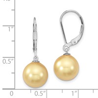 Majestik Sterling Silver Rhodium-plated 10-11mm Yellow Imitation Shell Pearl Leverback Dangle Earrings view 4