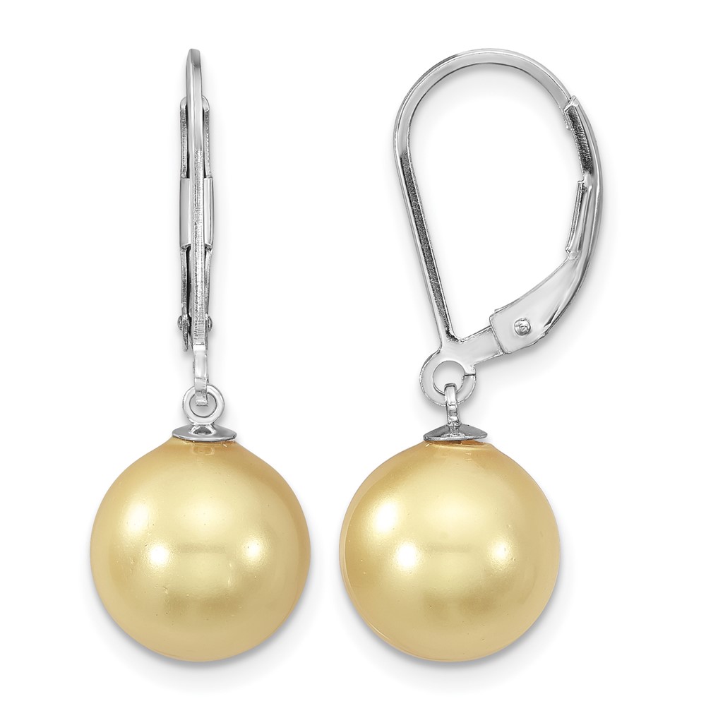 Majestik Sterling Silver Rhodium-plated 10-11mm Yellow Imitation Shell Pearl Leverback Dangle Earrings