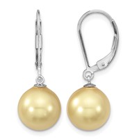 Majestik Sterling Silver Rhodium-plated 10-11mm Yellow Imitation Shell Pearl Leverback Dangle Earrings view 1