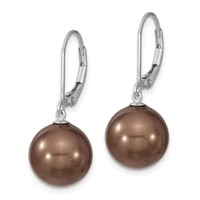 Majestik Sterling Silver Rhodium-plated 12-13mm Brown Imitation Shell Pearl Leverback Dangle Earrings view 2