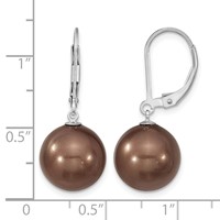 Majestik Sterling Silver Rhodium-plated 12-13mm Brown Imitation Shell Pearl Leverback Dangle Earrings view 4