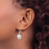 Majestik Sterling Silver Rhodium-plated 12-13mm Grey Imitation Shell Pearl Leverback Dangle Earring view 3