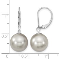 Majestik Sterling Silver Rhodium-plated 12-13mm Grey Imitation Shell Pearl Leverback Dangle Earring view 4