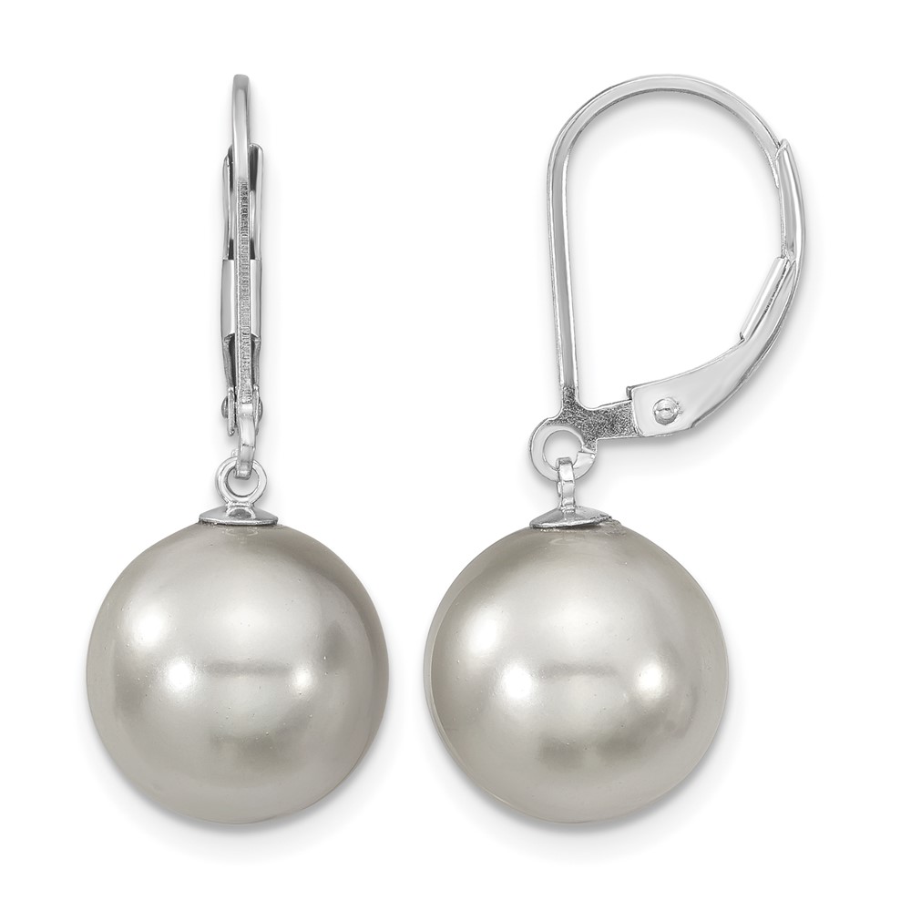 Majestik Sterling Silver Rhodium-plated 12-13mm Grey Imitation Shell Pearl Leverback Dangle Earring