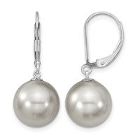 Majestik Sterling Silver Rhodium-plated 12-13mm Grey Imitation Shell Pearl Leverback Dangle Earring view 1