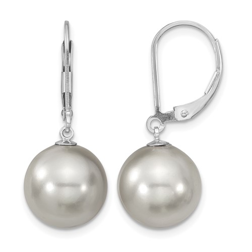 Majestik Sterling Silver Rhodium-plated 12-13mm Grey Imitation Shell Pearl Leverback Dangle Earring
