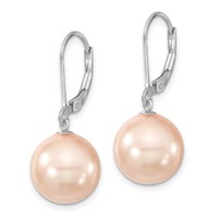 Majestik Sterling Silver Rhodium-plated 12-13mm Pink Imitation Shell Pearl Leverback Dangle Earring view 2