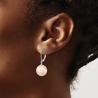 Majestik Sterling Silver Rhodium-plated 12-13mm Pink Imitation Shell Pearl Leverback Dangle Earring view 3