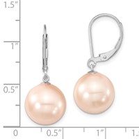 Majestik Sterling Silver Rhodium-plated 12-13mm Pink Imitation Shell Pearl Leverback Dangle Earring view 4