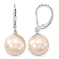 Majestik Sterling Silver Rhodium-plated 12-13mm Pink Imitation Shell Pearl Leverback Dangle Earring view 1