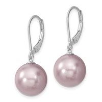 Majestik Sterling Silver Rhodium-plated 12-13mm Purple Imitation Shell Pearl Leverback Dangle Earrings view 2