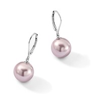 Majestik Sterling Silver Rhodium-plated 12-13mm Purple Imitation Shell Pearl Leverback Dangle Earrings view 5