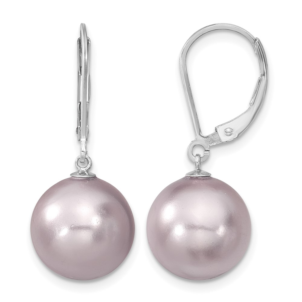 Majestik Sterling Silver Rhodium-plated 12-13mm Purple Imitation Shell Pearl Leverback Dangle Earrings