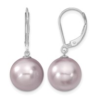 Majestik Sterling Silver Rhodium-plated 12-13mm Purple Imitation Shell Pearl Leverback Dangle Earrings view 1
