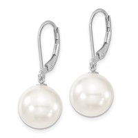Majestik Sterling Silver Rhodium-plated 12-13mm White Imitation Shell Pearl Leverback Dangle Earrings view 2