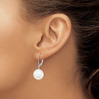 Majestik Sterling Silver Rhodium-plated 12-13mm White Imitation Shell Pearl Leverback Dangle Earrings view 3