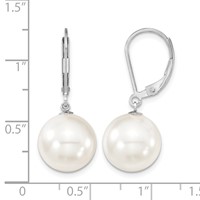 Majestik Sterling Silver Rhodium-plated 12-13mm White Imitation Shell Pearl Leverback Dangle Earrings view 4