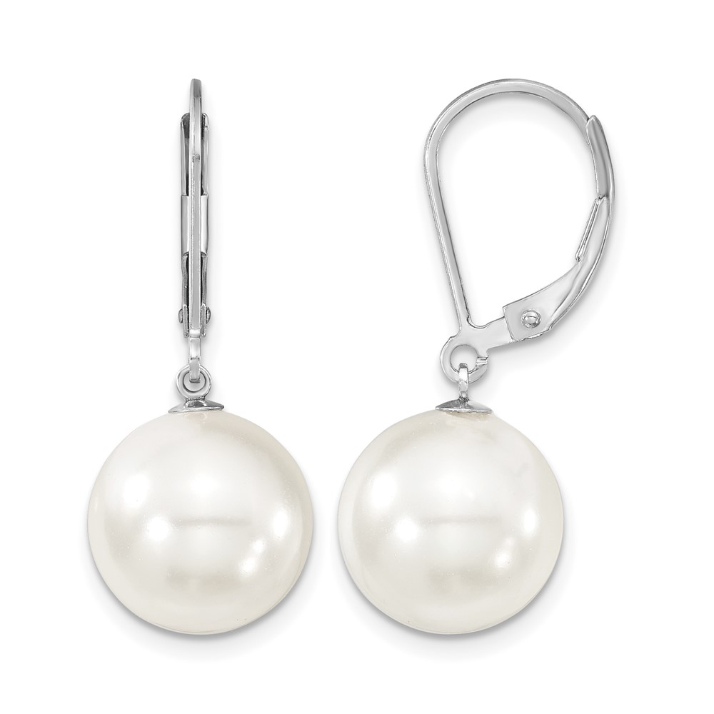 Majestik Sterling Silver Rhodium-plated 12-13mm White Imitation Shell Pearl Leverback Dangle Earrings
