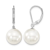 Majestik Sterling Silver Rhodium-plated 12-13mm White Imitation Shell Pearl Leverback Dangle Earrings view 1