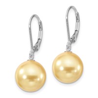 Majestik Sterling Silver Rhodium-plated 12-13mm Yellow Imitation Shell Pearl Leverback Dangle Earrings view 2