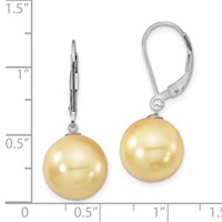 Majestik Sterling Silver Rhodium-plated 12-13mm Yellow Imitation Shell Pearl Leverback Dangle Earrings view 4