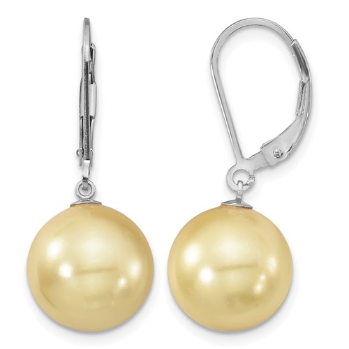 Majestik Sterling Silver Rhodium-plated 12-13mm Yellow Imitation Shell Pearl Leverback Dangle Earrings