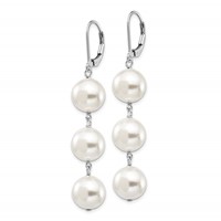 Majestik Sterling Silver Rhodium-plated 10-11mm Imitation Shell Pearl Dangle Earrings view 2