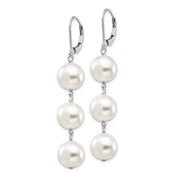 Majestik Sterling Silver Rhodium-plated 10-11mm Imitation Shell Pearl Dangle Earrings