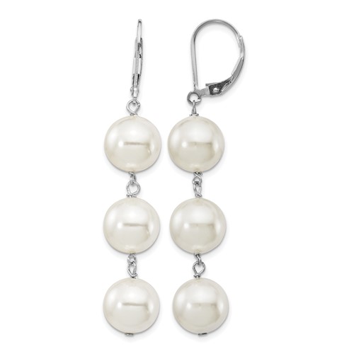 Majestik Sterling Silver Rhodium-plated 10-11mm Imitation Shell Pearl Dangle Earrings