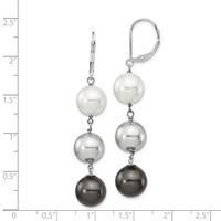 Majestik Sterling Silver Rhodium-plated 10-11mm White Grey and Black Imitation Shell Pearl Dangle Earrings view 4