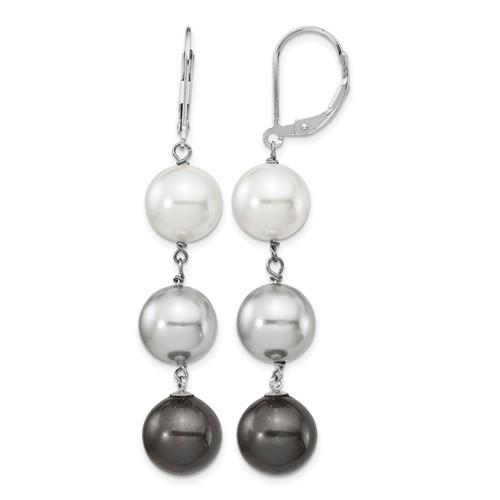 Majestik Sterling Silver Rhodium-plated 10-11mm White Grey and Black Imitation Shell Pearl Dangle Earrings