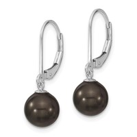 Majestik Sterling Silver Rhodium-plated 8-9mm Black Imitation Shell Pearl Leverback Dangle Earrings view 2