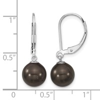 Majestik Sterling Silver Rhodium-plated 8-9mm Black Imitation Shell Pearl Leverback Dangle Earrings view 4
