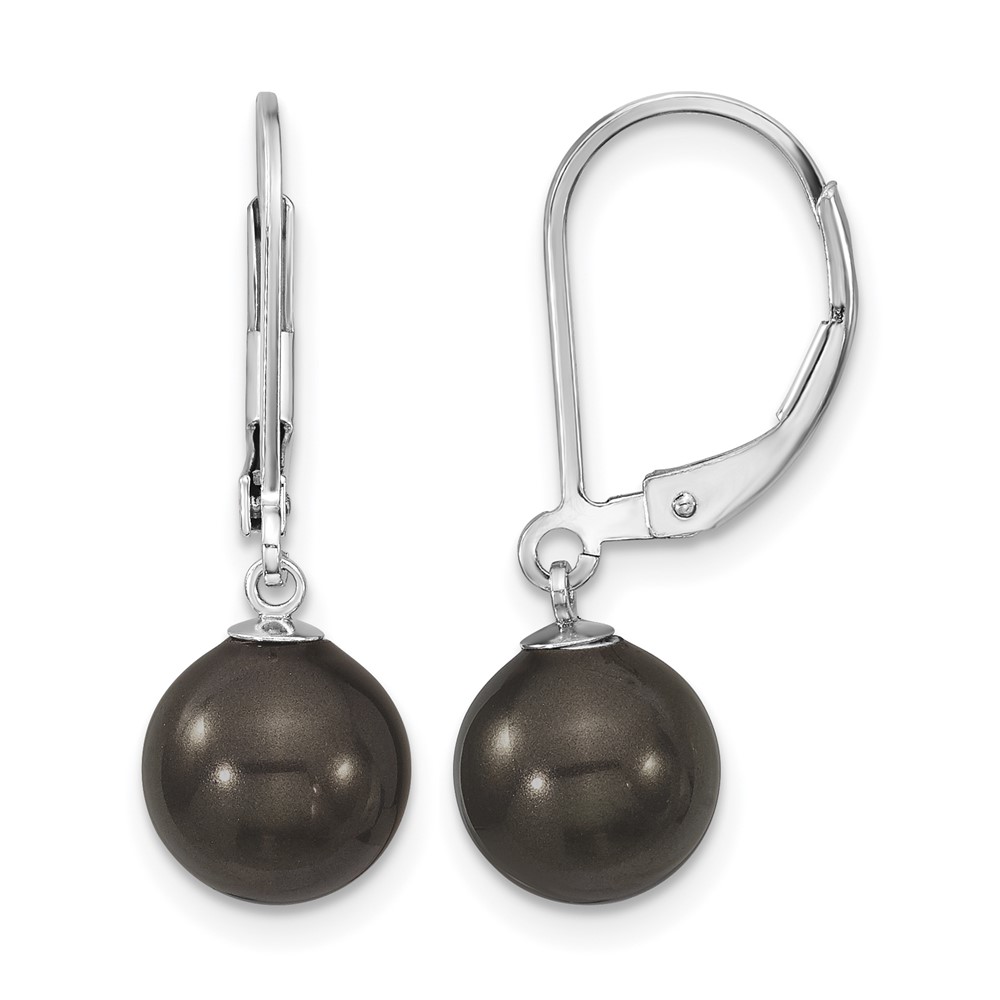 Majestik Sterling Silver Rhodium-plated 8-9mm Black Imitation Shell Pearl Leverback Dangle Earrings