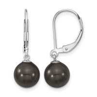 Majestik Sterling Silver Rhodium-plated 8-9mm Black Imitation Shell Pearl Leverback Dangle Earrings view 1
