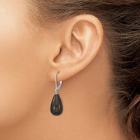 Majestik Sterling Silver Rhodium-plated 10x 18mm Teardrop Black Imitation Shell Pearl Leverback Dangle Earrings view 3