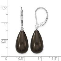 Majestik Sterling Silver Rhodium-plated 10x 18mm Teardrop Black Imitation Shell Pearl Leverback Dangle Earrings view 4
